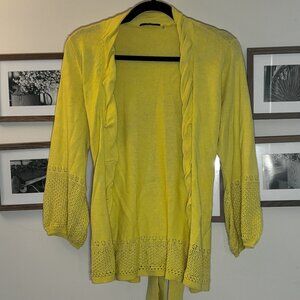 Tahari Yellow Open Front Knit Cardigan with Tie Waist